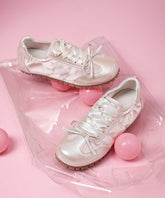 Zapatos planos informales con tiras cruzadas y lazo de piel sintética color rosa